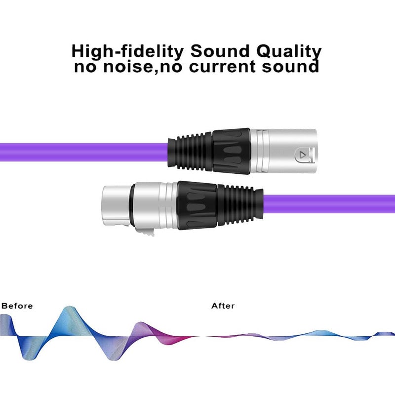 DREMAKE 33FT XLR-M to XLR-F Audio Cable, Mic Speaker Cable for Recording, Live Sound, Stage, DJ, Pro, Studio Cable - Purple - Image 2